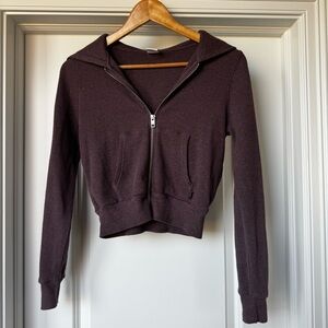 Aritzia TNA Cropped Zip Up Hoodie XS Purple Waffle Knit Fitted Athleisure